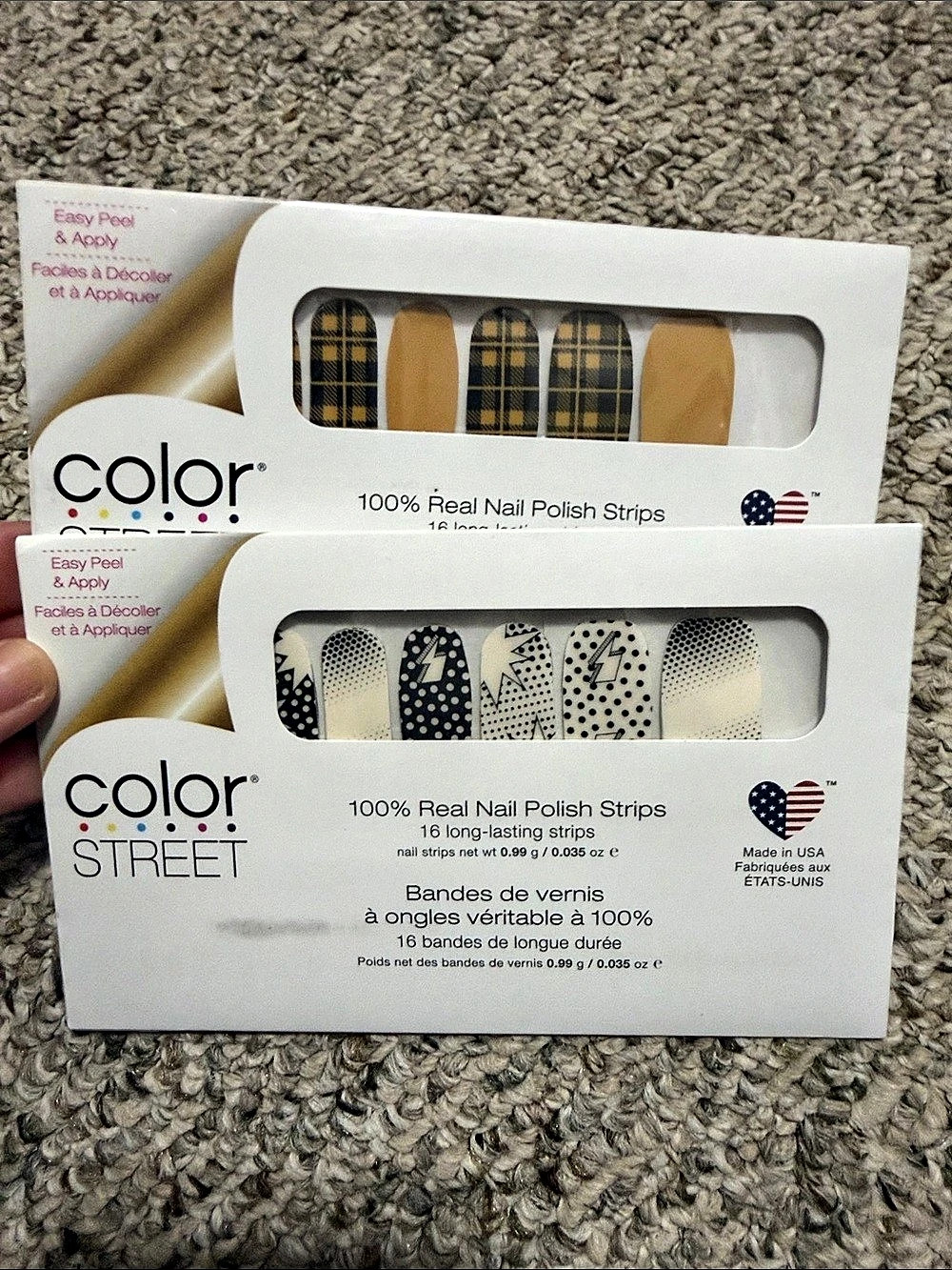 2 sets of Color Street nail polish :  Breaking Plaid / Comic Relief